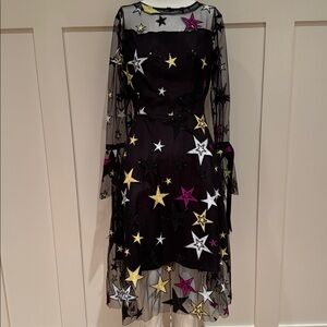 EZPOPSY STAR ⭐️ EMBELLISHED MIDI DRESS BLACK NETTING WITH ATTACHED SLIP SIZE 2XL
